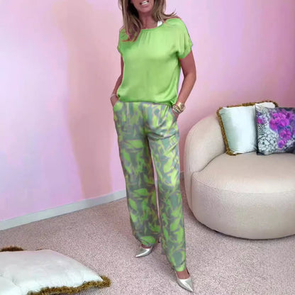 💝Set de 2 piese cu top și pantaloni imprimați cu picioare largi