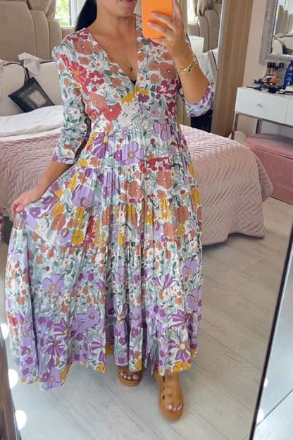 🌸Rochie maxi cu mâneci lungi cu imprimeu floral