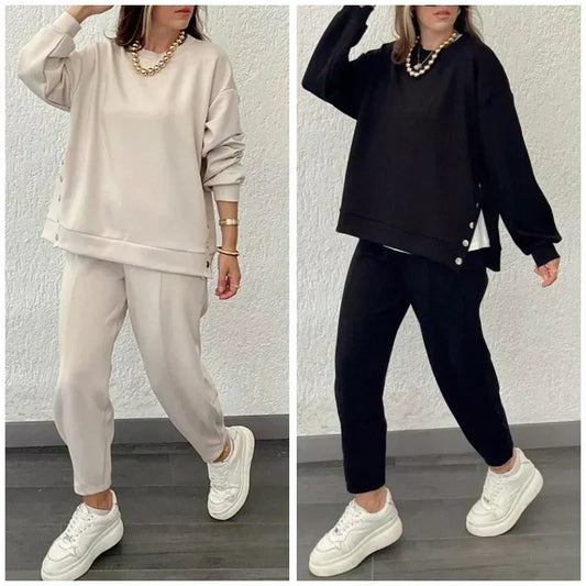 💕Set din două piese la modă pentru femei, compus din bluză și pantaloni în culoare solidă