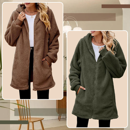 💝Femeii de iarnă vrac maneca lunga Hooded Plush Cardigan Jacket