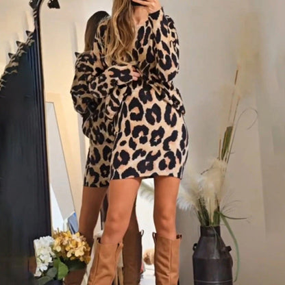 💕 Mini rochie elegantă cu gât rotund și imprimare de leopard