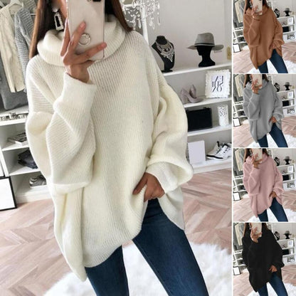 Pulover tricotat de culoare solidă cu guler Turtleneck supradimensionat pentru femei