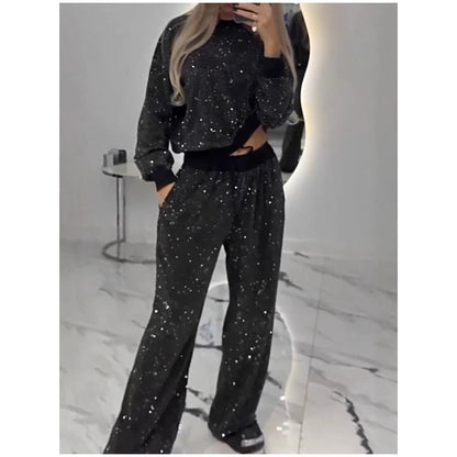 ✨Top cu paiete și pantaloni cu picior larg Set două piese